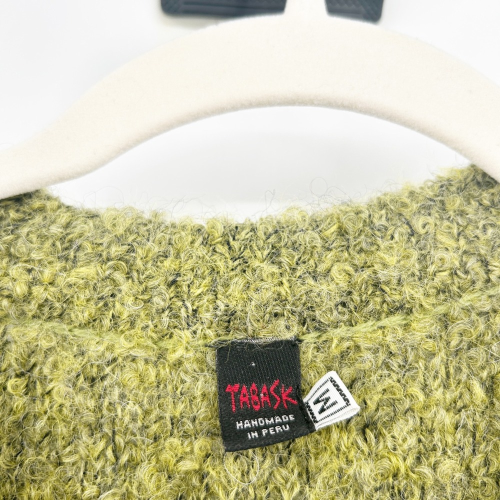 Tabask Womens Handmade In Peru Knit Alpaca Wool Blend Vest‎ M Green Zip Pockets - Picture 2 of 8
